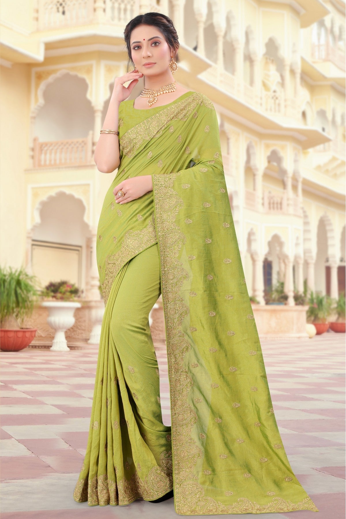 Green Colour Vichitra Silk Embroidery Saree VSSD1090428