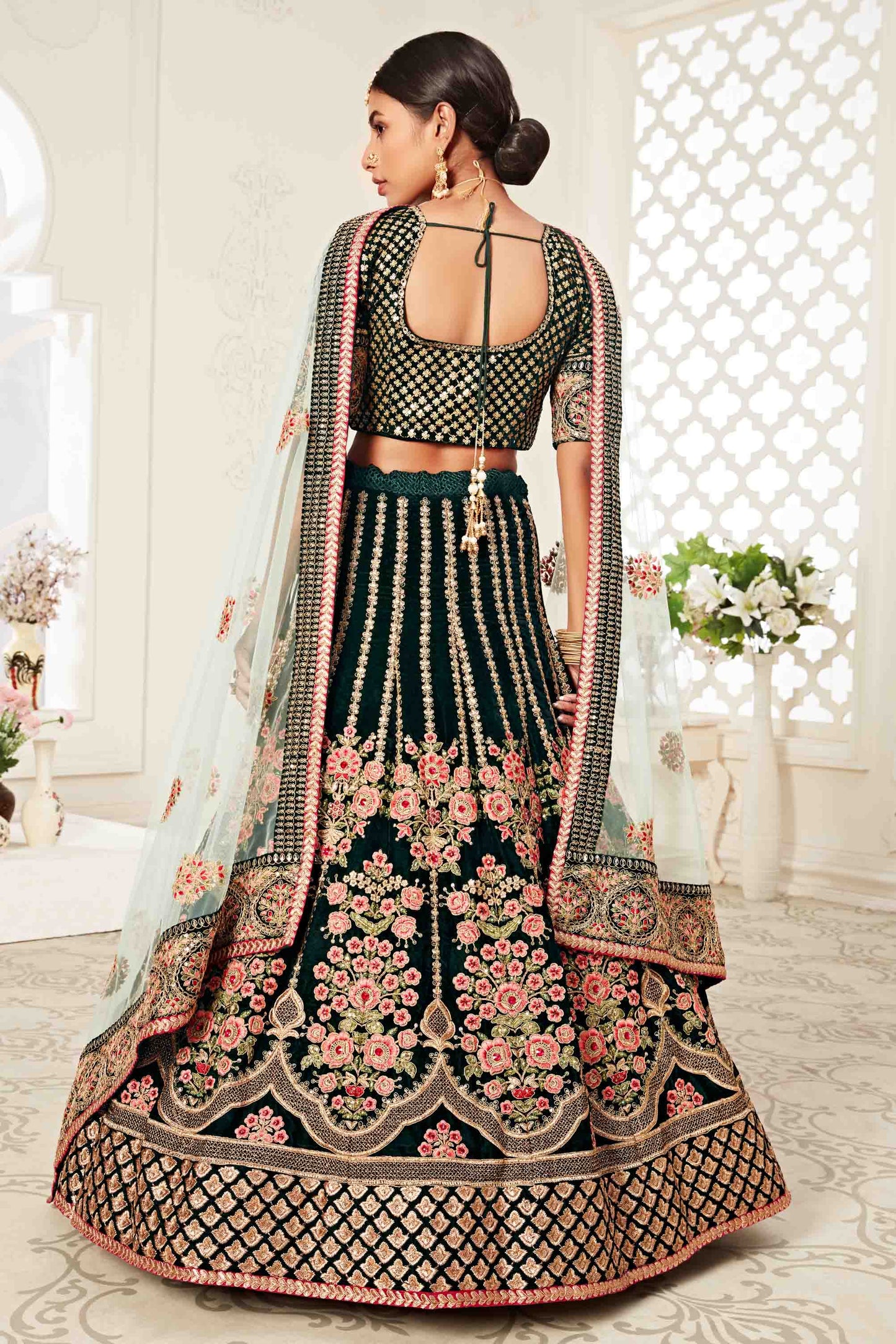 Green Velvet Designer Lehenga Choli