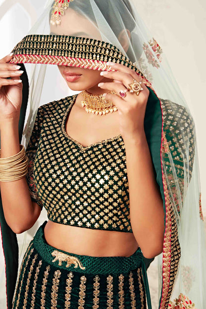 Green Velvet Designer Lehenga Choli