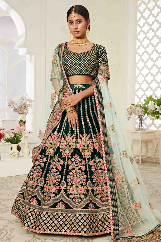 Green Velvet Designer Lehenga Choli