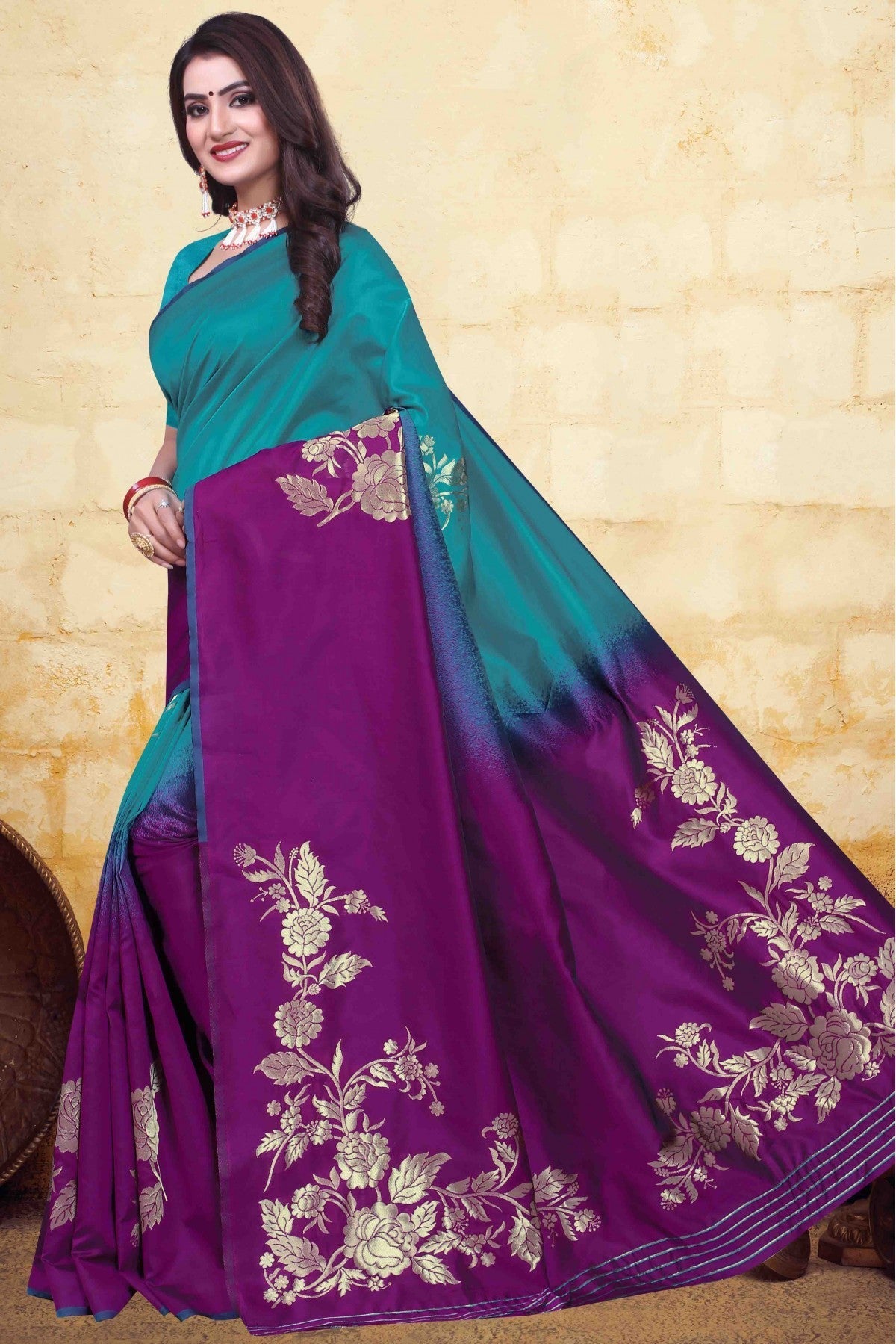 Green and Purple Colour Banarasi Art Silk Traditional Saree