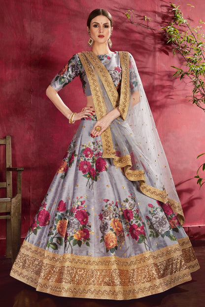 Grey Banglori Silk Designer Lehenga Choli