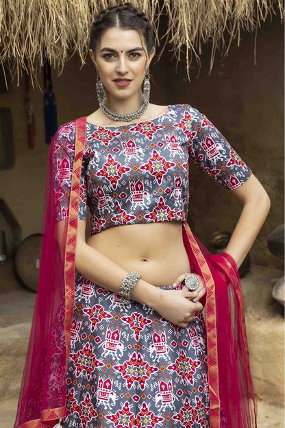 Grey Colour Art Silk Printed Lehenga Choli