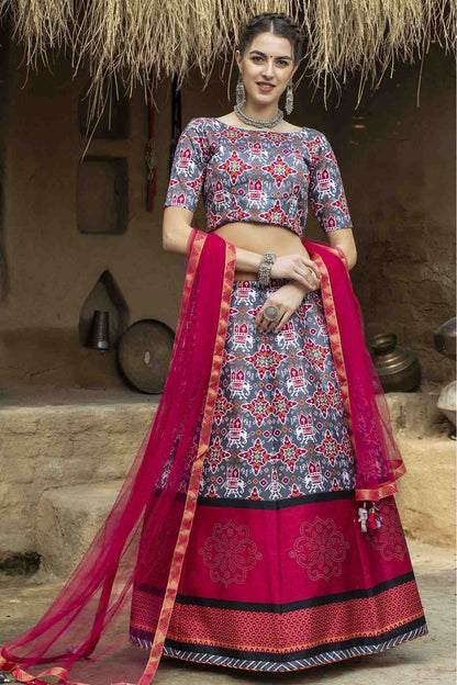 Grey Colour Art Silk Printed Lehenga Choli