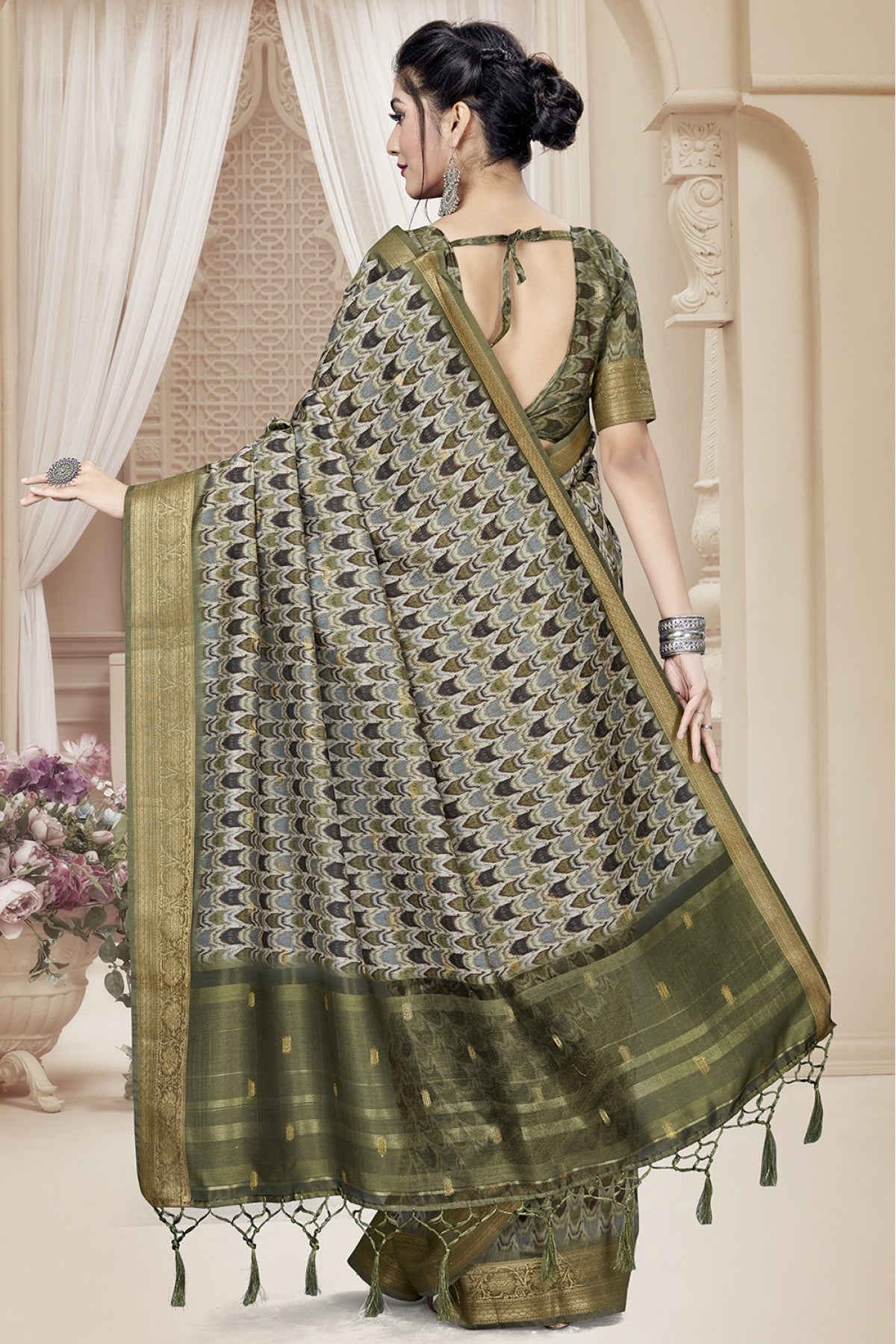 Grey Colour Art Silk Printed Saree