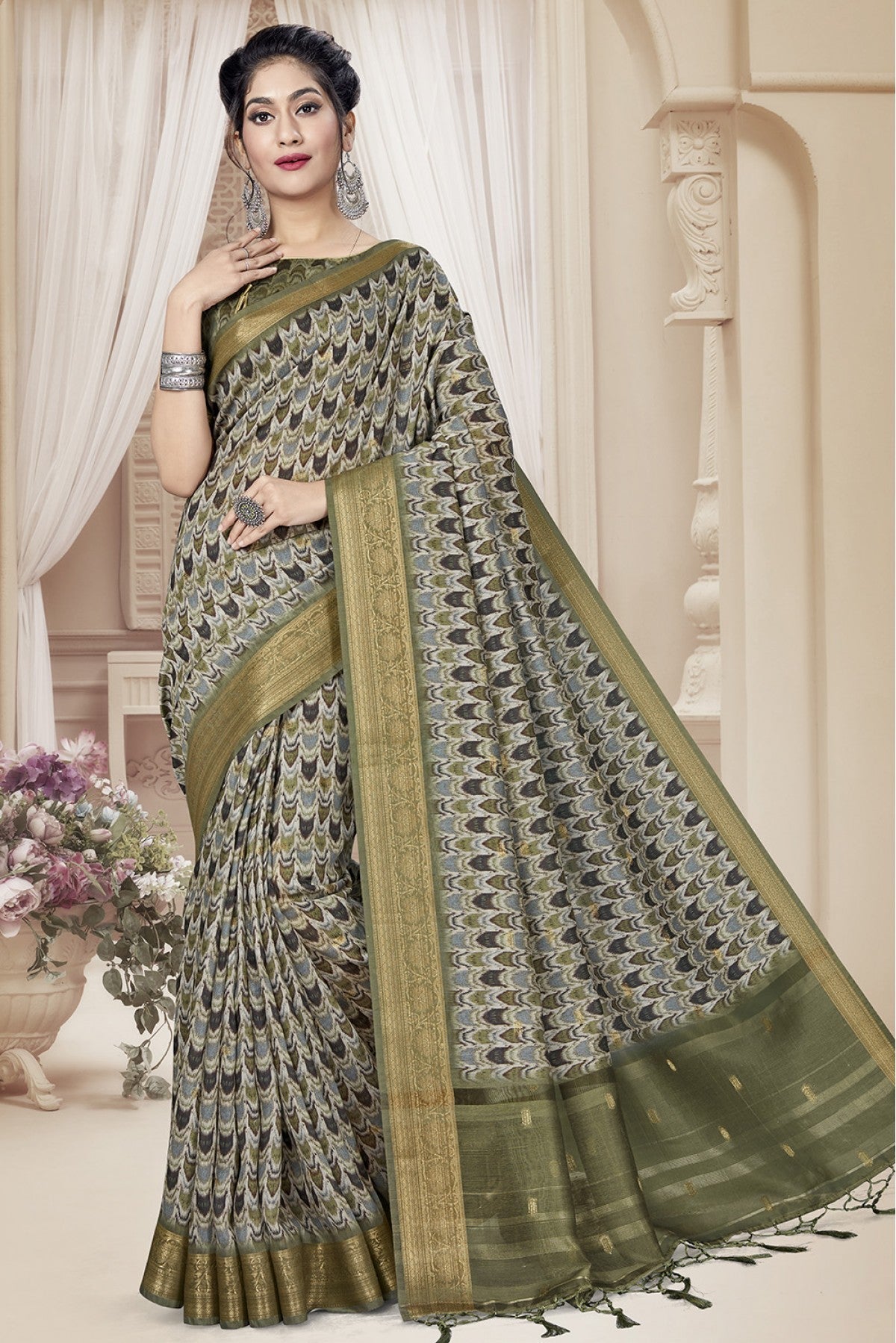 Grey Colour Art Silk Printed Saree