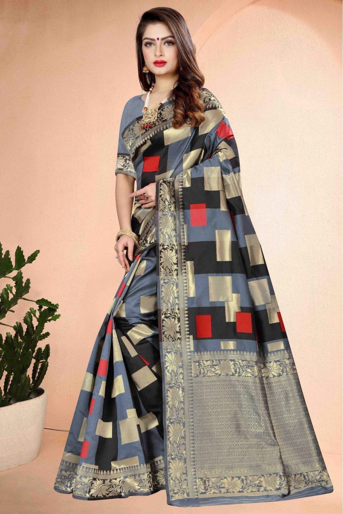 Grey Colour Banarasi Art Silk Traditional Saree