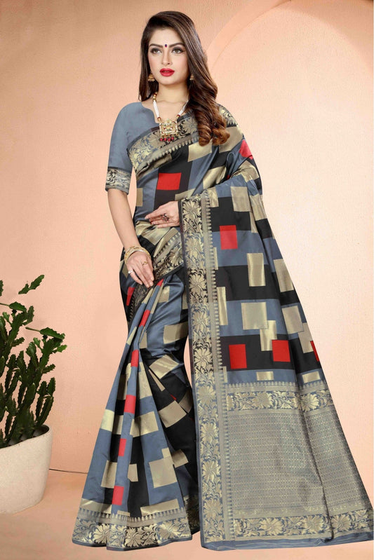 Grey Colour Banarasi Art Silk Traditional Saree