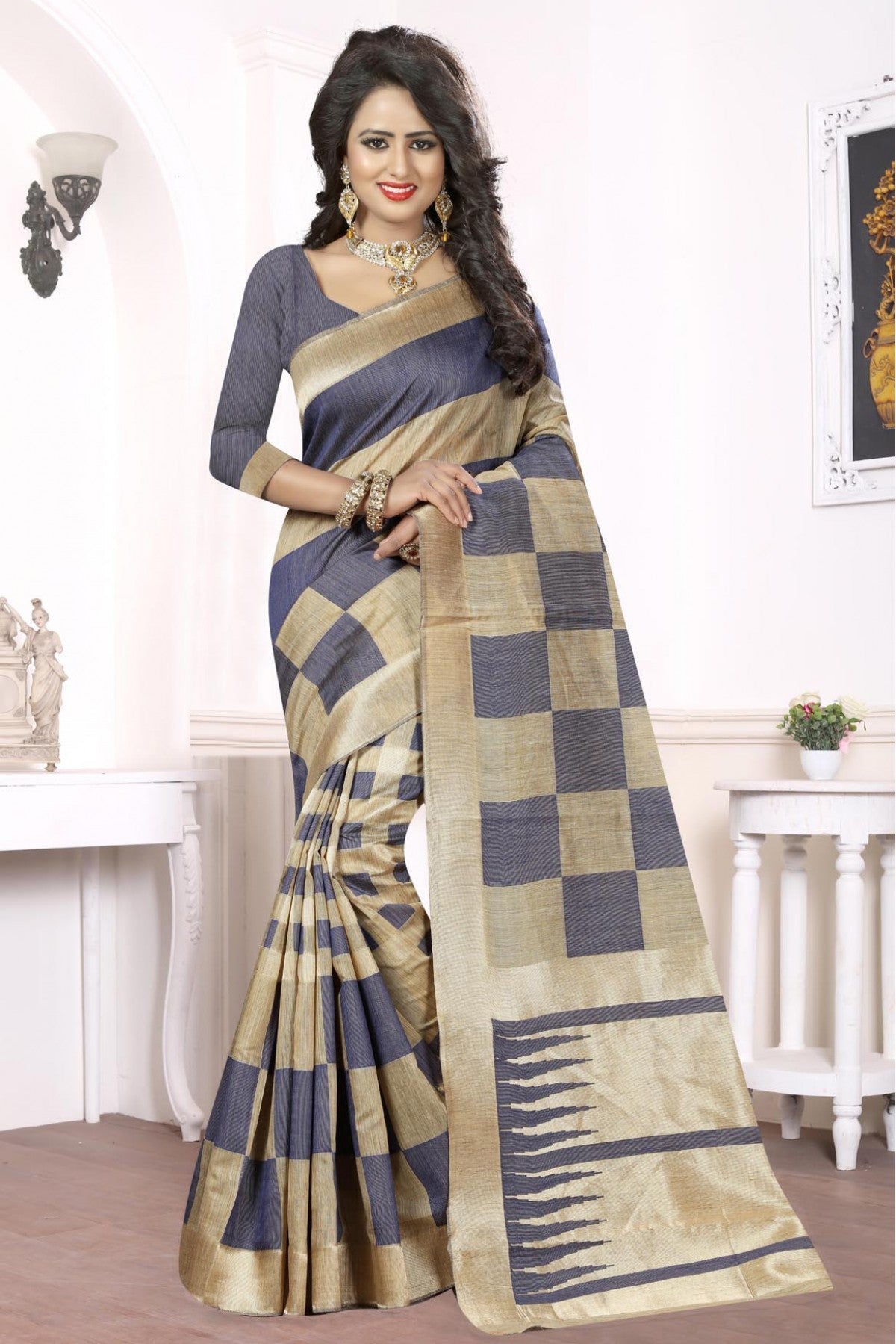 Grey Colour Banarasi Art Silk Woven Saree