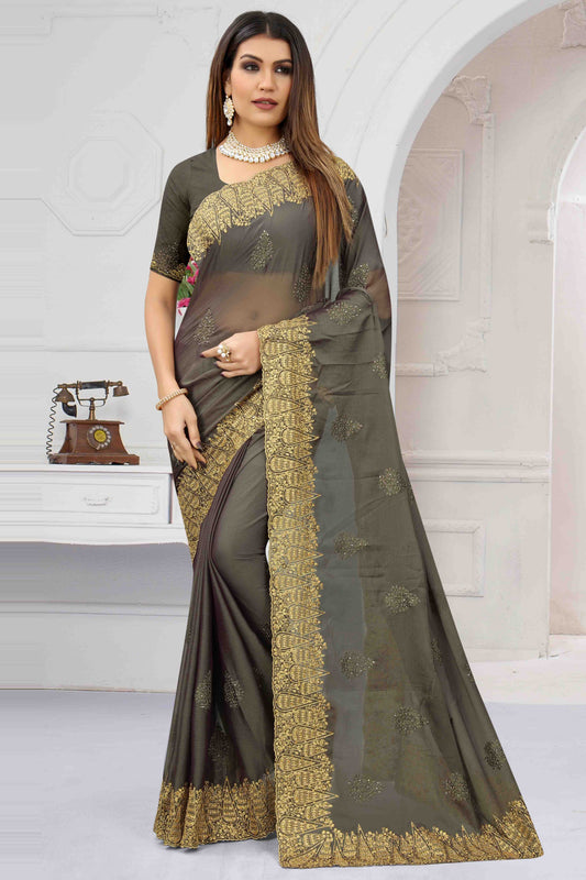 Grey Colour Chiffon Designer Saree