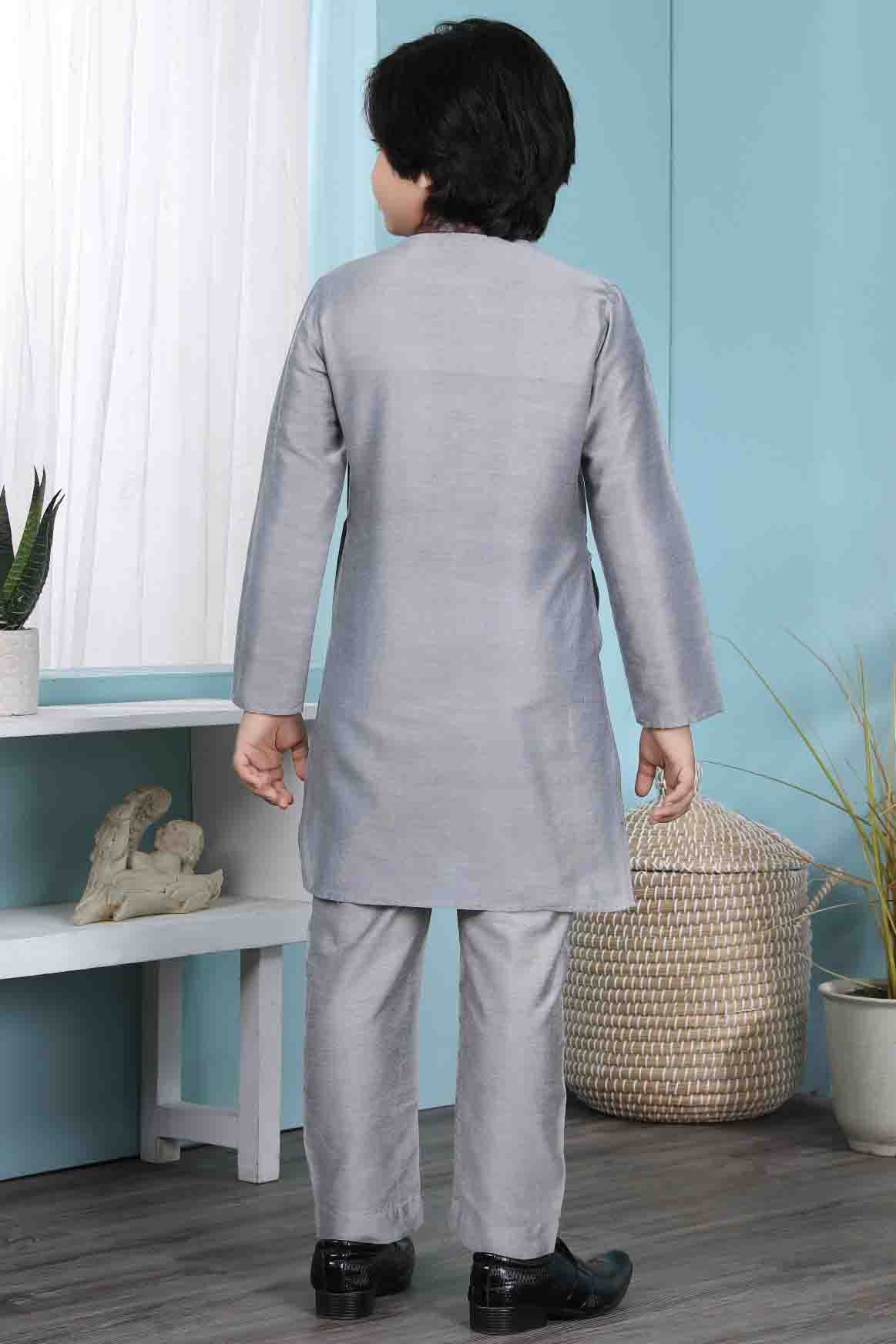 Grey Colour Cotton Silk Kurta Pajama VSBW1070079