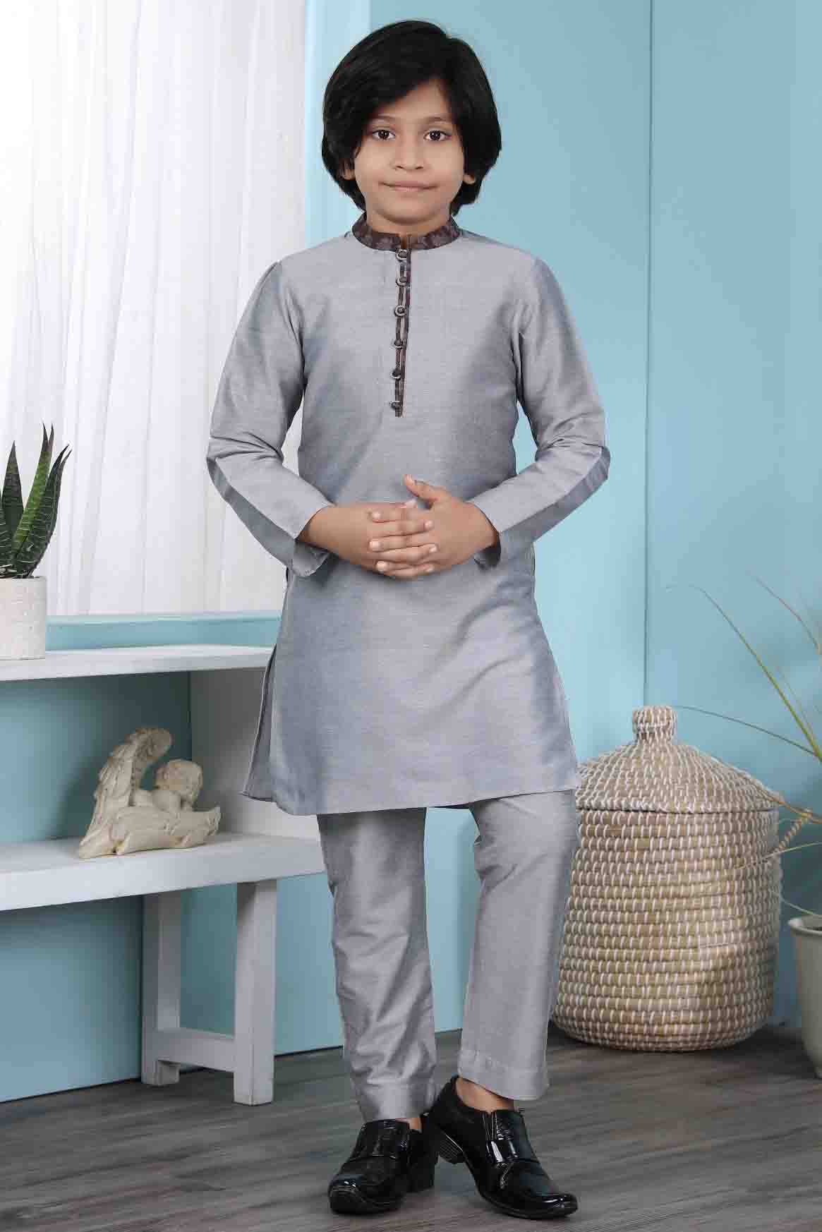 Grey Colour Cotton Silk Kurta Pajama VSBW1070079