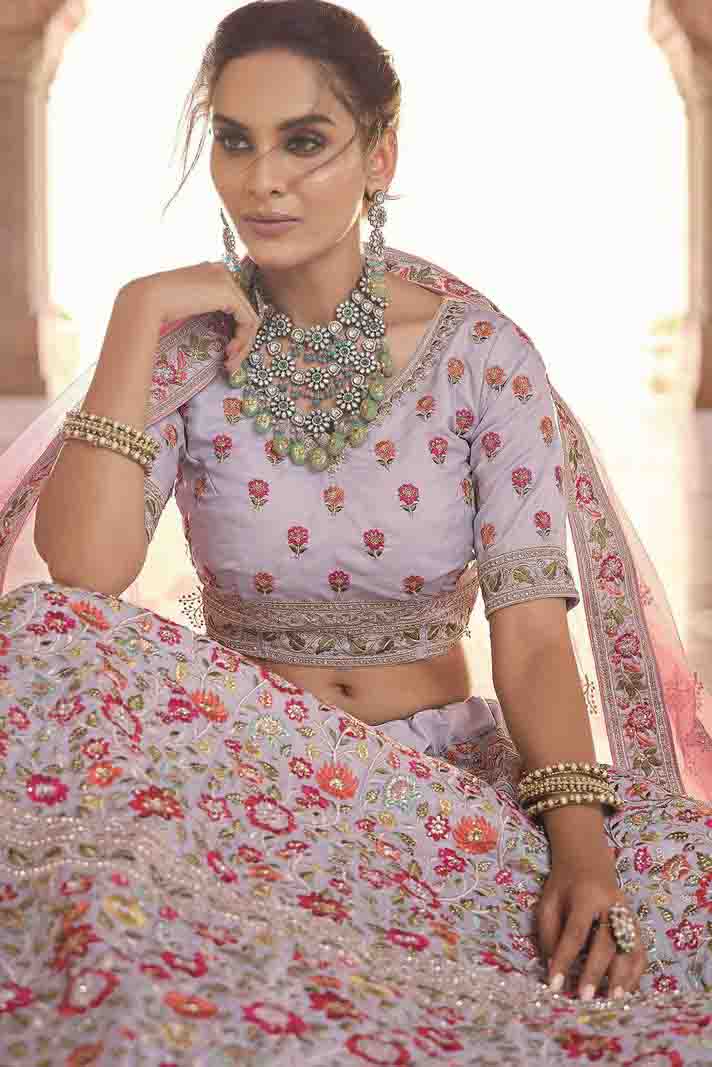 Grey Colour Crepe Thread Work Lehenga Choli