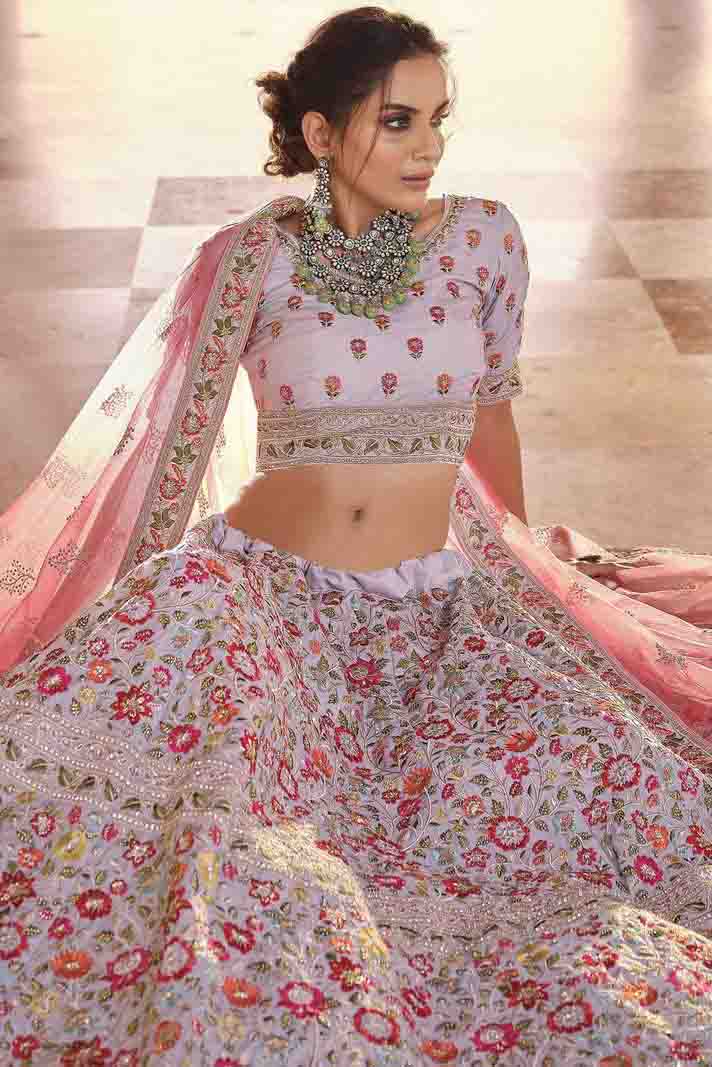 Grey Colour Crepe Thread Work Lehenga Choli