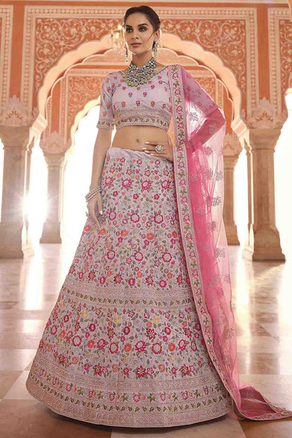 Grey Colour Crepe Thread Work Lehenga Choli