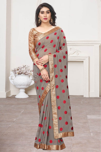 Grey Colour Georgette Designer Saree