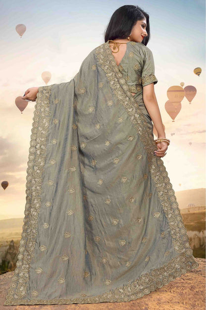 Grey Colour Mayo Silk Designer Saree