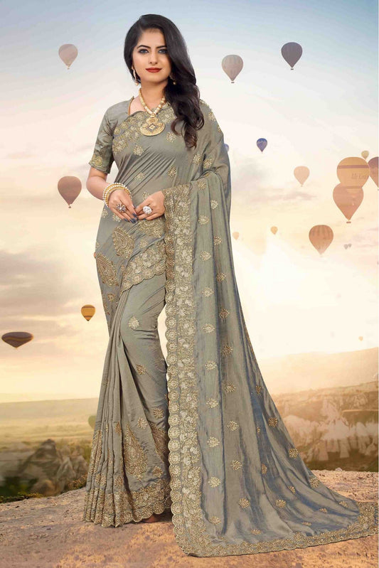 Grey Colour Mayo Silk Designer Saree