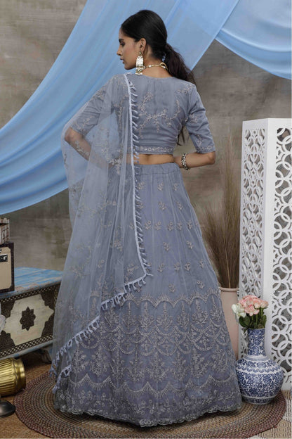 Grey Colour Net Embroidery Lehenga Choli