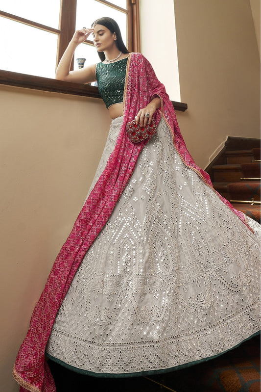 Grey Colour Organza Embroidery Lehenga Choli