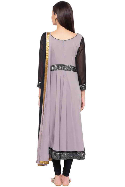 Grey Colour Plus Size Crepe Embroidery Anarkali Suit