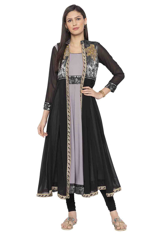 Grey Colour Plus Size Crepe Embroidery Palazzo Pant Suit