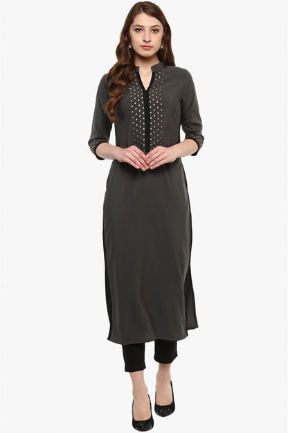 Grey Colour Plus Size Crepe Straight Kurti