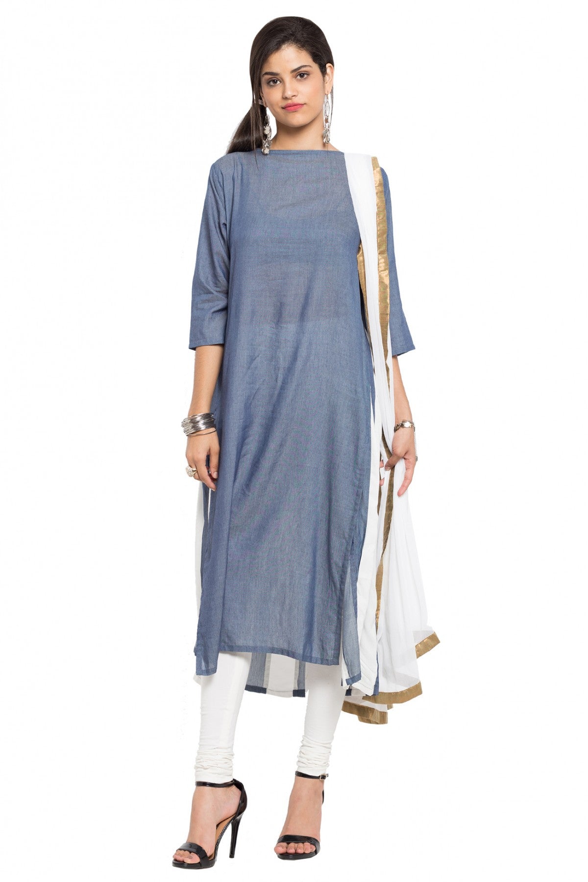 Grey Colour Plus Size Stitched Cotton Churidar Suit