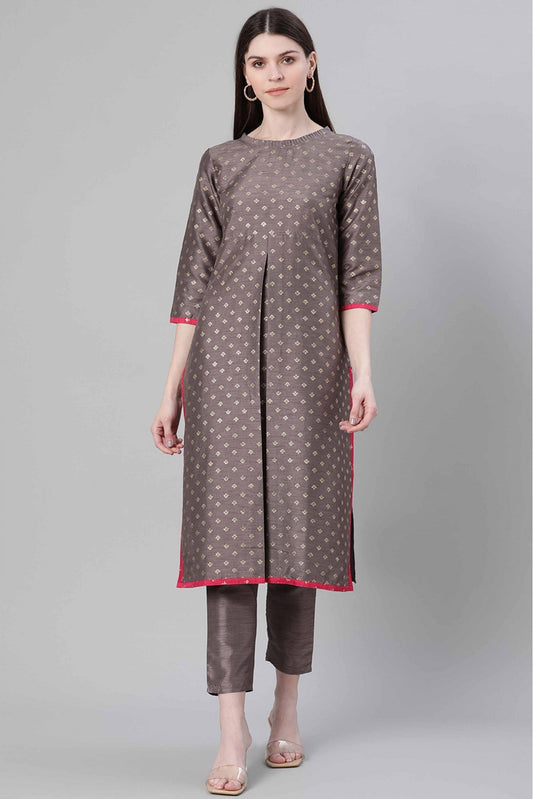 Grey Colour Poly Silk Foil Print Kurti