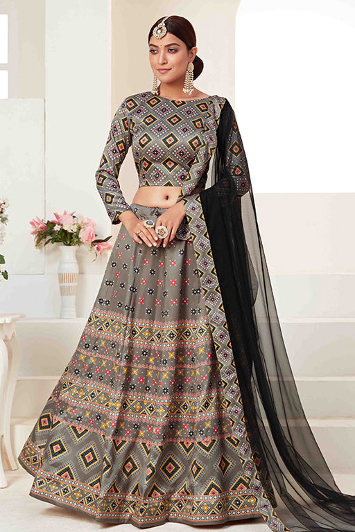 Grey Colour Silk Designer Lehenga Choli