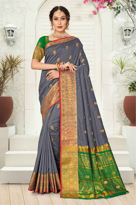 Grey Colour Silk Woven Saree