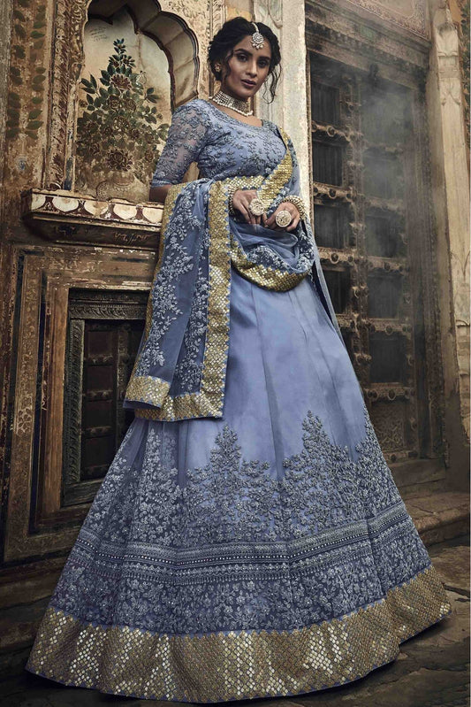 Grey Colour Soft Net Embroidery Lehenga Choli