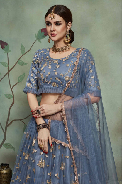 Grey Colour Soft Net Sequins Work Lehenga Choli