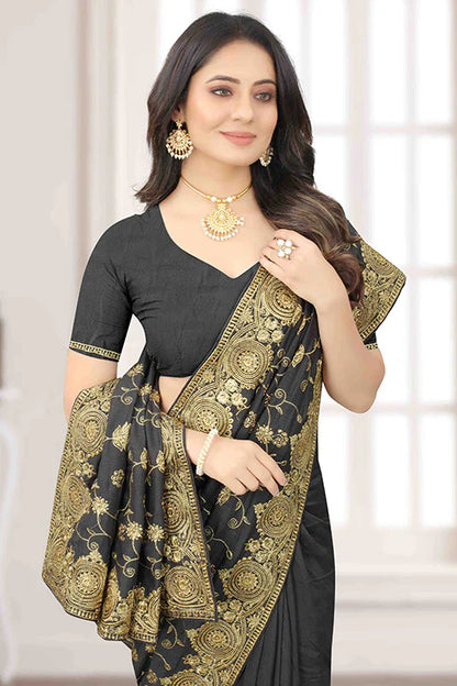 Grey Colour Vichitra Silk Designer Saree