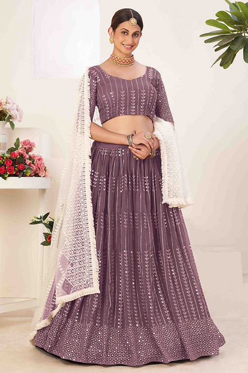 Lavender Colour Georgette Designer Lehenga Choli