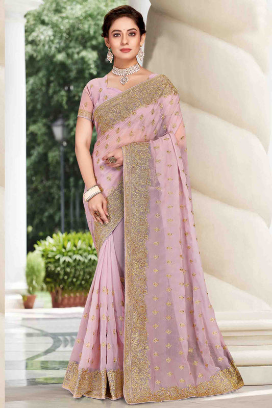 Lavender Colour Georgette Designer Saree