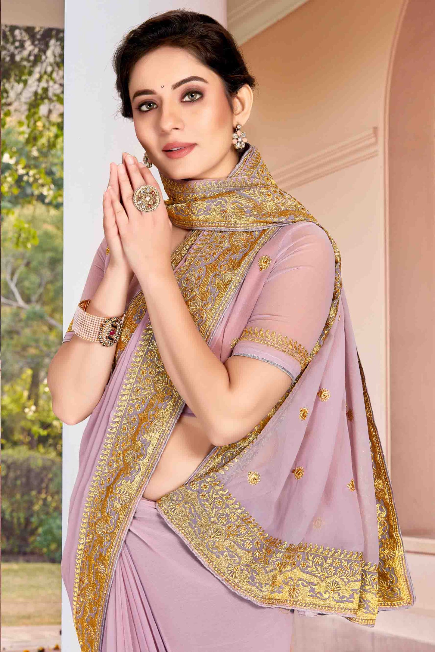 Lavender Colour Georgette Designer Saree