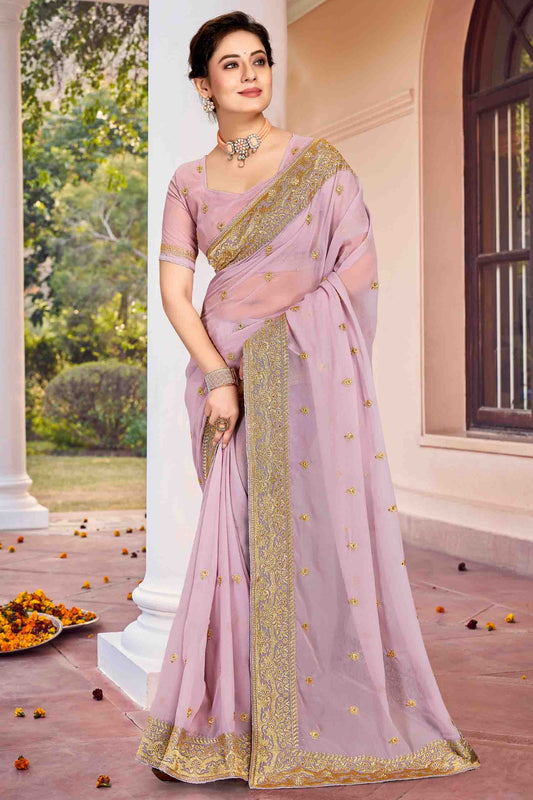 Lavender Colour Georgette Designer Saree