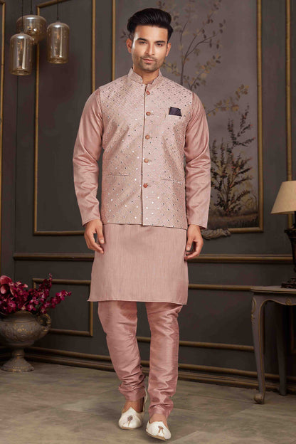 Lavender Colour Kurta Pajama With Jacket In Silk Mastani