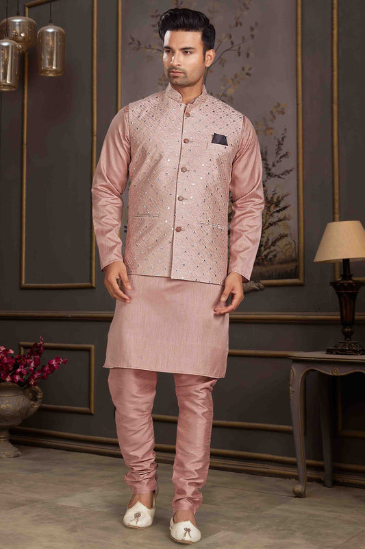 Lavender Colour Kurta Pajama With Jacket In Silk Mastani