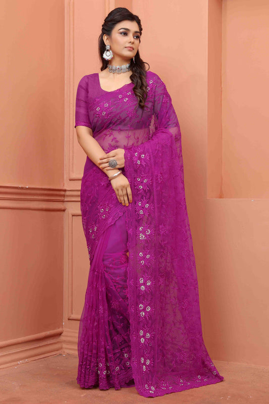 Lavender Colour Net Designer Saree