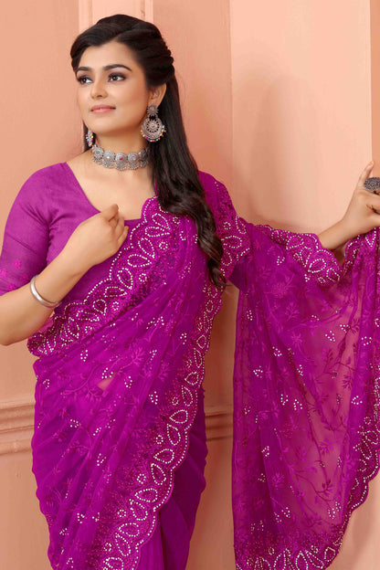 Lavender Colour Net Designer Saree