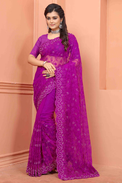 Lavender Colour Net Designer Saree