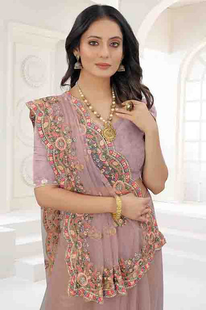 Lavender Colour Net Designer Saree