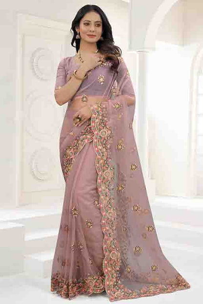 Lavender Colour Net Designer Saree