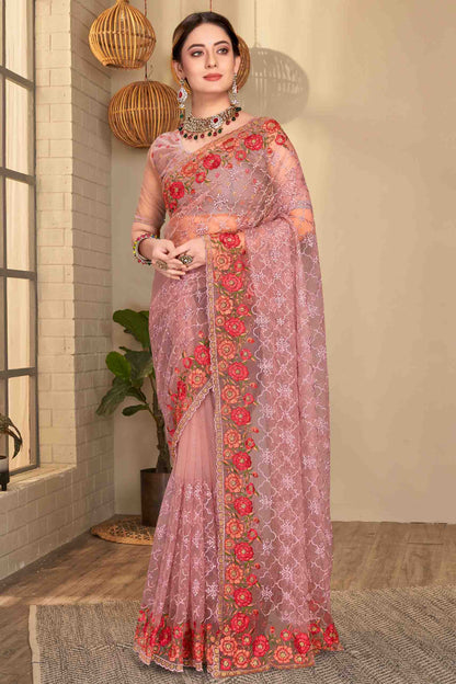 Lavender Colour Net Designer Saree