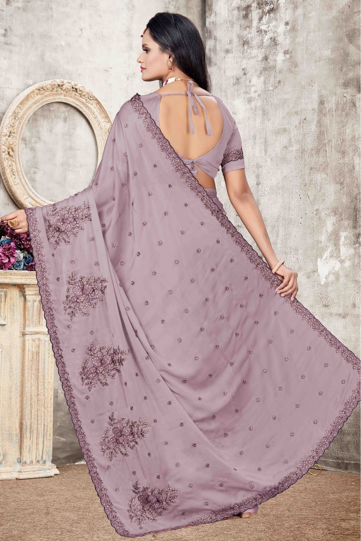 Lavender Colour Rangoli Silk Designer Saree