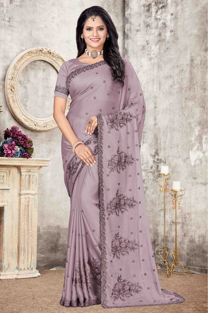 Lavender Colour Rangoli Silk Designer Saree