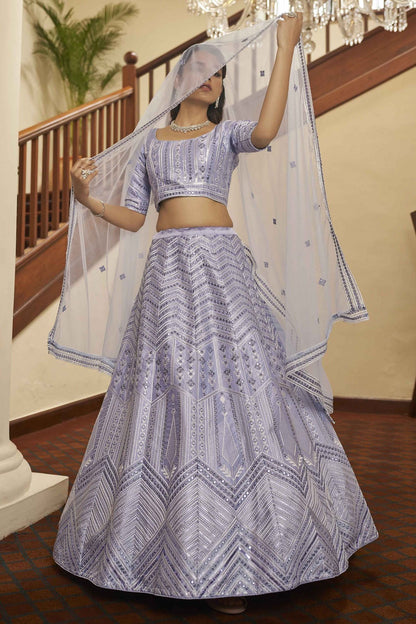 Lavender Colour Silk Embroidery Lehenga Choli