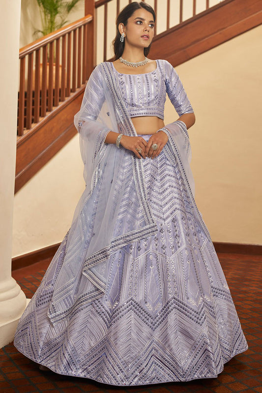 Lavender Colour Silk Embroidery Lehenga Choli